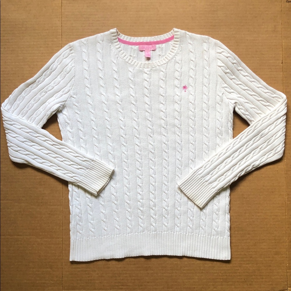 Lilly Pulitzer White Cotton Cable Knit Crewneck Sweater Size M